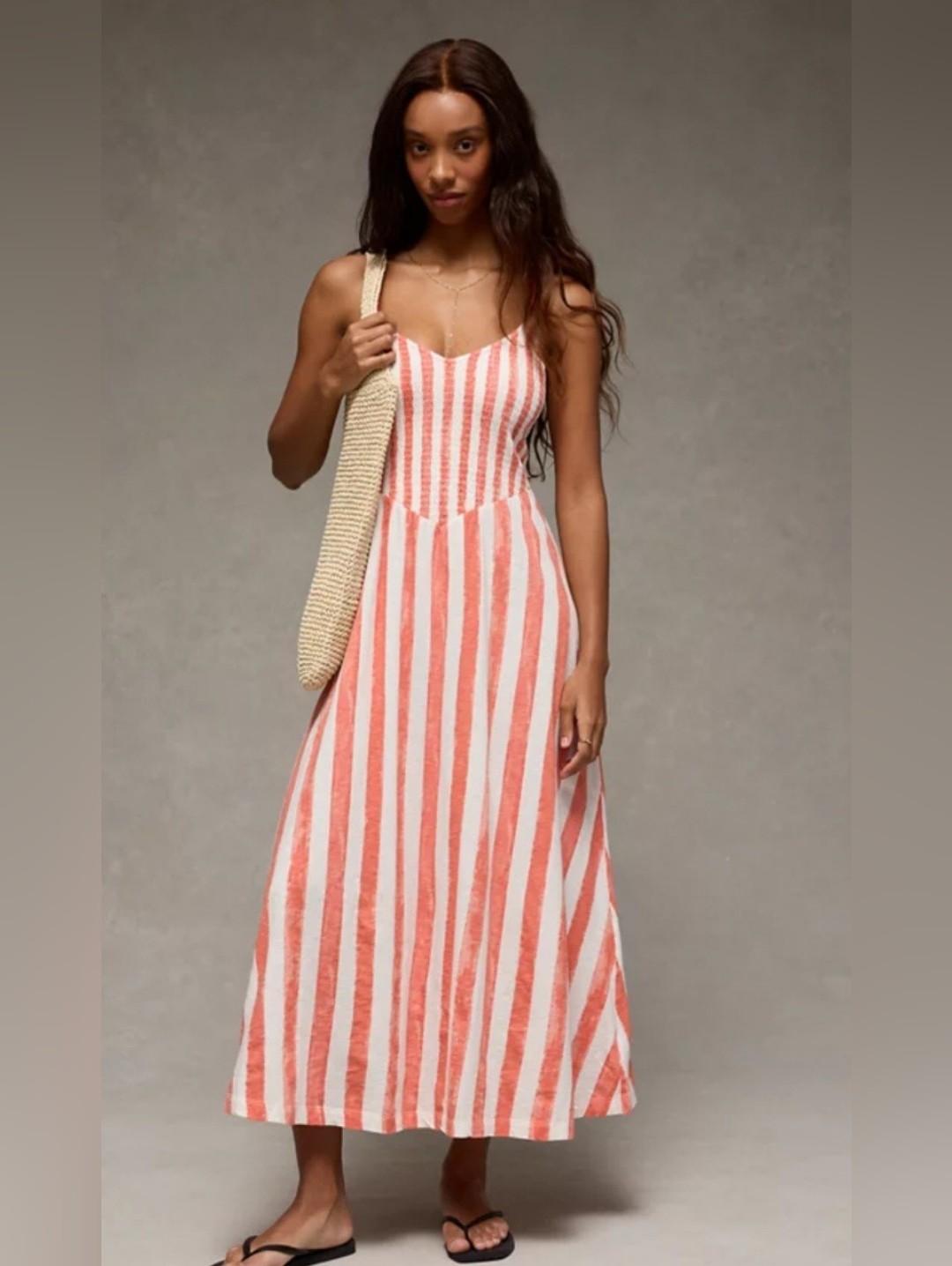 100% Cotton American Eagle Striped Maxi Dress Coral Summer Beach Resort Vacation